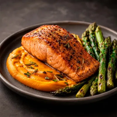 Salmón grillado con puré